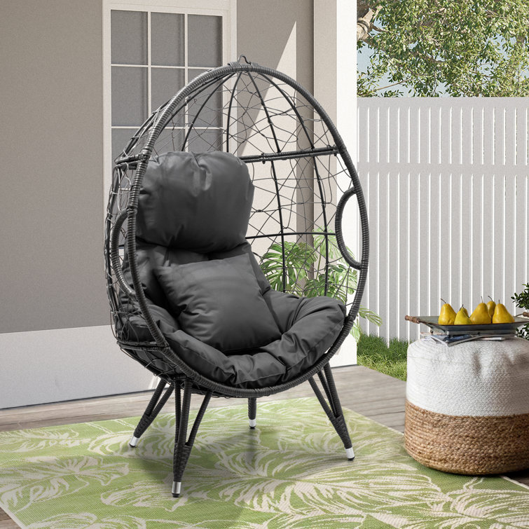 Dakota Fields Nicky Patio Wicker Egg Chair With Cushion And Pillow, Pe